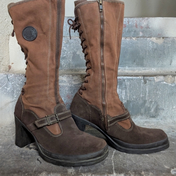 Brown Lace Up Palladium Boots - Picture 1 of 7